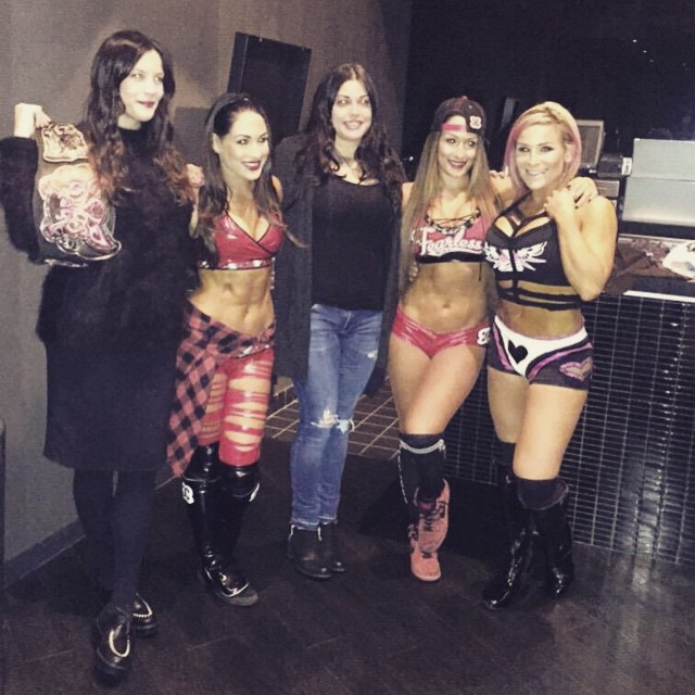 with sister Mia Tyler, The Bella Twins and Natalya