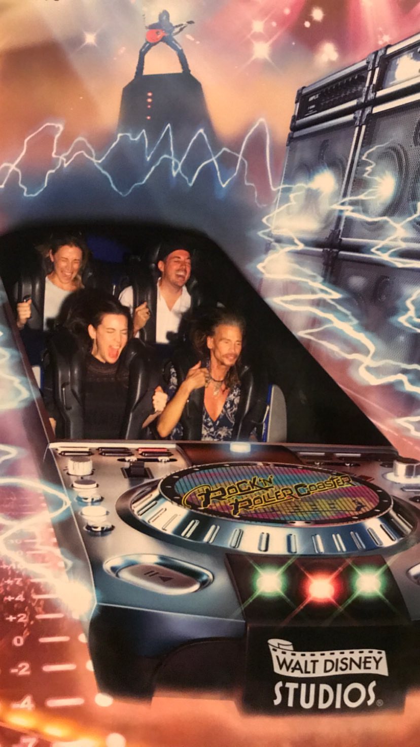 with Aimee Preston, fiance David Gardner and dad Steven Tyler- riding the Aerosmith Roller coaster