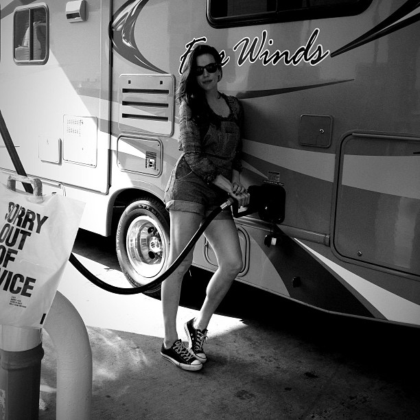 "OMG pumping gas and driving a truck!!! long live overalls!!!"