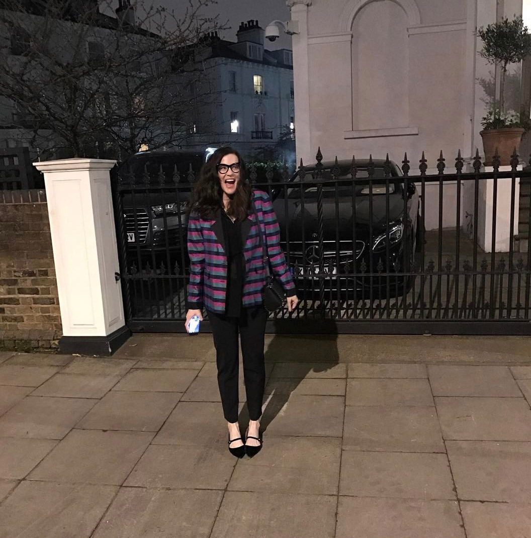 "Thank god it's Friday !!!!! And thank you jimmy b for my super new coat!!! Momma's feeling good tonight @jamesbrowncreatives"