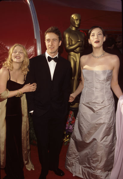 with Drew Barrymore and Edward Norton - at Oscars 1999