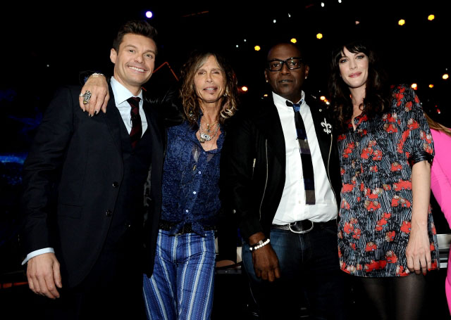 with Ryan Seacrest, Randy Jackson and dad Steven Tyler